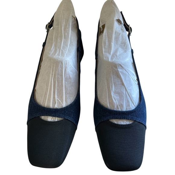 Sam Edelman Tarra Slingback Pumps Black/Navy Denim Block Heel Size 10 New in Box - Picture 6 of 12